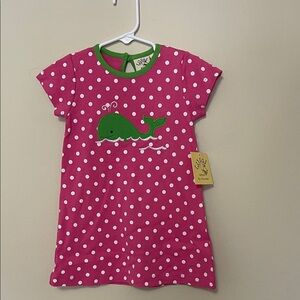 Boutique Girls Pink Polka Dot Whale Dress with Green Trim